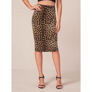 Leopard Print High Waist Pencil Skirt